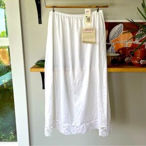 Vintage Lorraine White Nylon Slip Skirt with Lace Hem Deadstock NWT